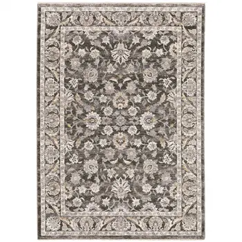 10' X 13' Grey And Ivory Oriental Power Loom Stain Resistant Area Rug With Fringe