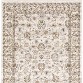 7' X 10' Ivory And Gray Oriental Area Rug With Fringe