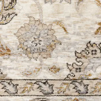 7' X 10' Ivory And Gray Oriental Area Rug With Fringe