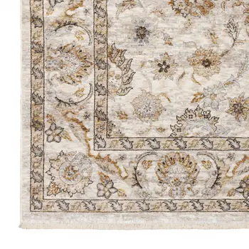 7' X 10' Ivory And Gray Oriental Area Rug With Fringe