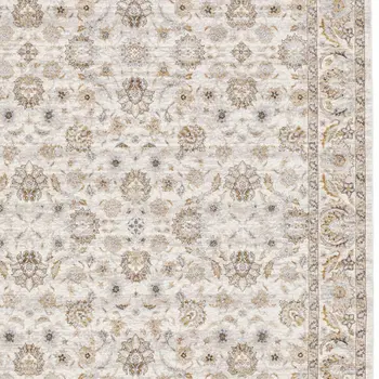 8' X 11' Ivory And Gray Oriental Area Rug With Fringe