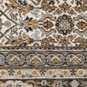 5' X 8' Ivory And Grey Oriental Power Loom Stain Resistant Area Rug With Fringe