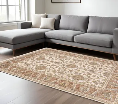 10' X 13' Ivory And Rust Oriental Area Rug With Fringe