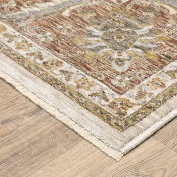 10' X 13' Ivory And Rust Oriental Area Rug With Fringe