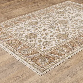 10' X 13' Ivory And Rust Oriental Area Rug With Fringe