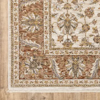 10' X 13' Ivory And Rust Oriental Area Rug With Fringe