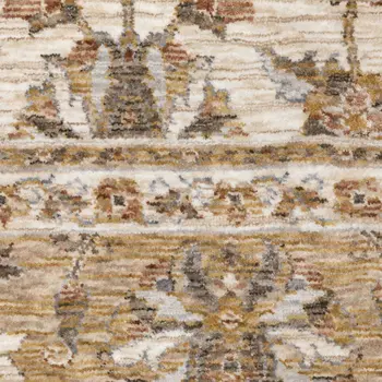 3' X 5' Ivory And Gold Oriental Area Rug With Fringe