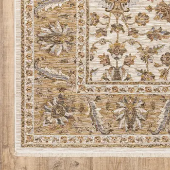3' X 5' Ivory And Gold Oriental Area Rug With Fringe