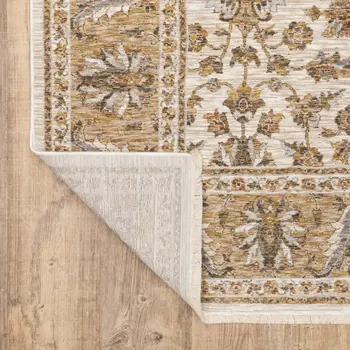 7' X 10' Ivory And Gold Oriental Area Rug With Fringe