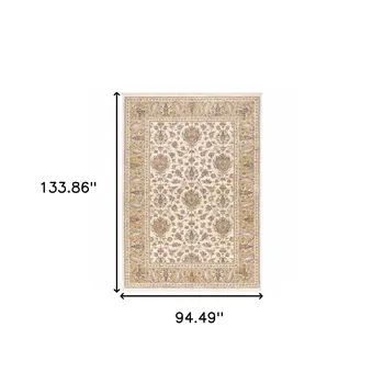 8' X 11' Ivory And Gold Oriental Area Rug With Fringe