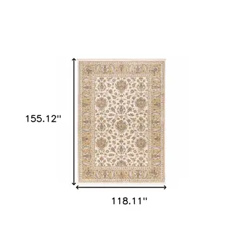 10' X 13' Ivory And Gold Oriental Area Rug With Fringe