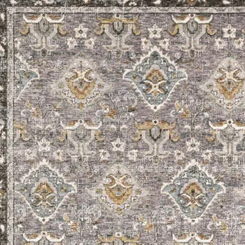 3' X 5' Grey And Blue Oriental Power Loom Stain Resistant Area Rug With Fringe