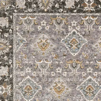 7' X 10' Gray And Blue Oriental Distressed Area Rug With Fringe
