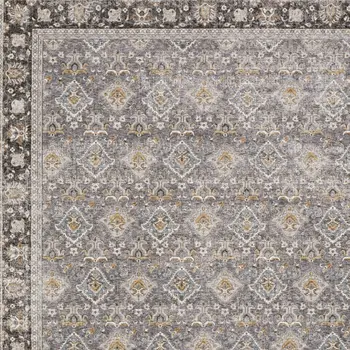 8' X 11' Gray And Blue Oriental Distressed Area Rug With Fringe
