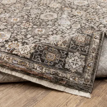 2' X 8' Grey And Ivory Oriental Power Loom Stain Resistant Runner Rug With Fringe