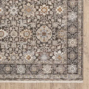 3' X 5' Grey And Ivory Oriental Power Loom Stain Resistant Area Rug With Fringe