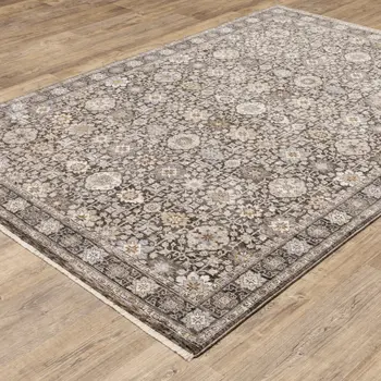 3' X 5' Grey And Ivory Oriental Power Loom Stain Resistant Area Rug With Fringe