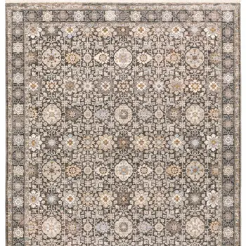 10' X 13' Charcoal And Ivory Oriental Area Rug With Fringe