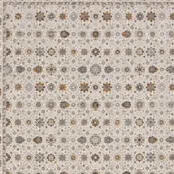 8' X 11' Ivory And Gold Oriental Power Loom Stain Resistant Area Rug With Fringe
