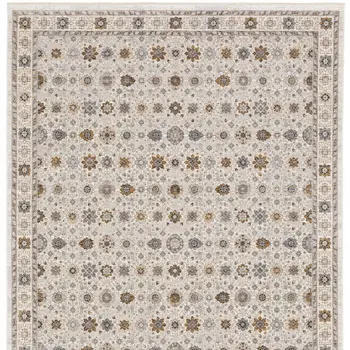 8' X 11' Ivory And Gold Oriental Power Loom Stain Resistant Area Rug With Fringe