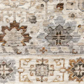 8' X 11' Ivory And Gold Oriental Power Loom Stain Resistant Area Rug With Fringe