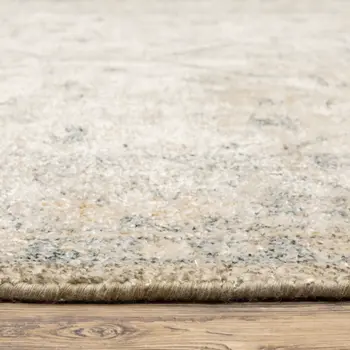 8' Beige And Charcoal Oriental Hand Loomed Distressed Runner Rug With Fringe