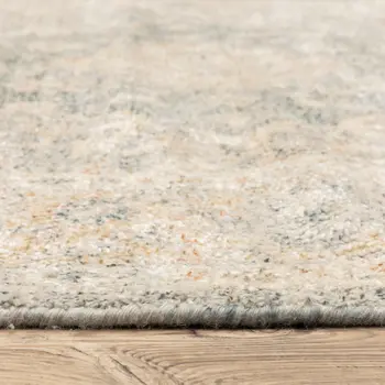 8' Gray And Beige Oriental Hand Loomed Distressed Runner Rug With Fringe