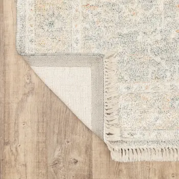 8' Gray And Beige Oriental Hand Loomed Distressed Runner Rug With Fringe