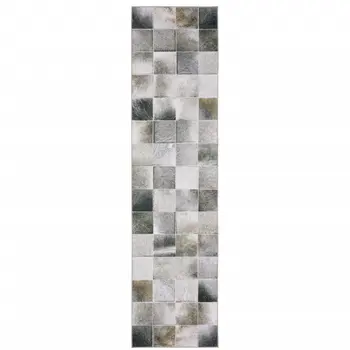 8' Gray And Charcoal Geometric Runner Rug