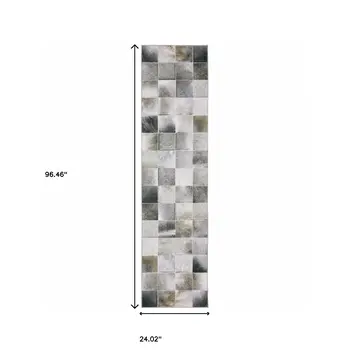 8' Gray And Charcoal Geometric Runner Rug