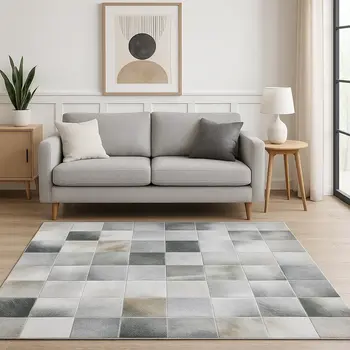 5' X 7' Grey Charcoal Brown And Beige Geometric Power Loom Stain Resistant Area Rug