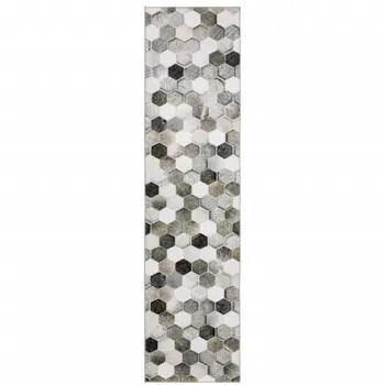 8' Gray And Charcoal Geometric Runner Rug