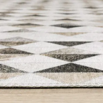 8' Beige And Gray Geometric Runner Rug