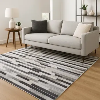 5' X 7' Grey Charcoal And Beige Geometric Power Loom Stain Resistant Area Rug