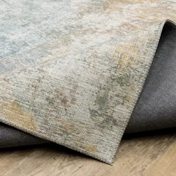 9' X 12' Yellow And Blue Abstract Area Rug