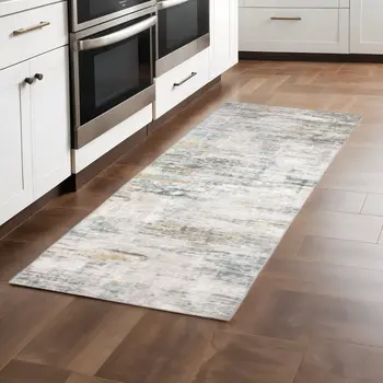 2' X 8' Gray And Ivory Abstract Power Loom Stain Resistant Runner Rug