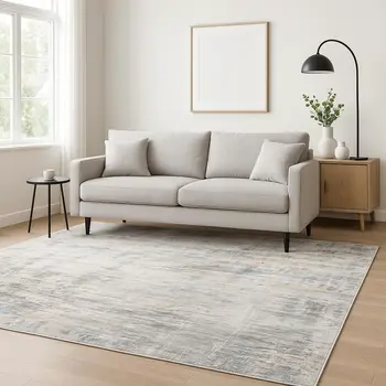 5' X 7' Gray And Ivory Abstract Power Loom Stain Resistant Area Rug