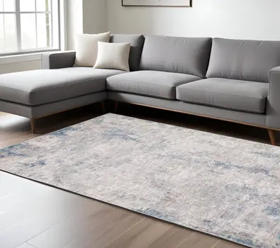 8' X 10' Blue And Gray Abstract Distressed Area Rug