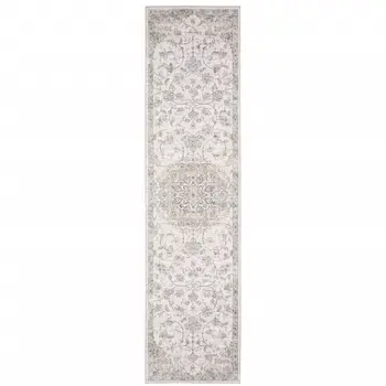 8' Beige And Gold Oriental Distressed Runner Rug