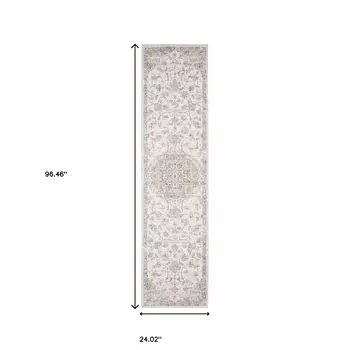 8' Beige And Gold Oriental Distressed Runner Rug