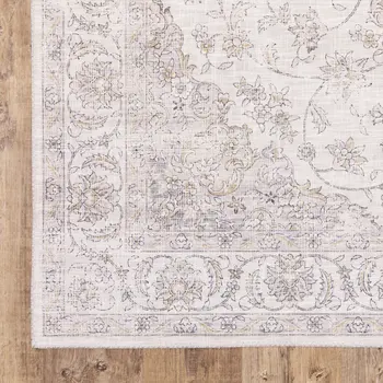 9' X 12' Beige Gold And Grey Oriental Power Loom Stain Resistant Area Rug