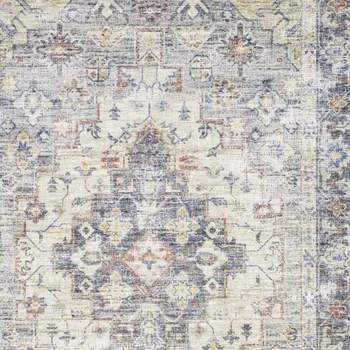 5' X 7' Blue Gold Grey Orange Yellow And Purple Oriental Power Loom Stain Resistant Area Rug