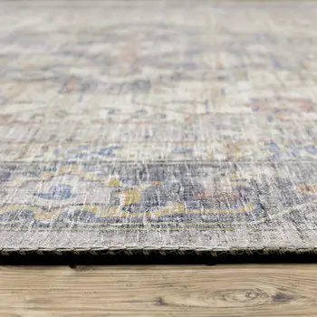 5' X 7' Blue Gold Grey Orange Yellow And Purple Oriental Power Loom Stain Resistant Area Rug