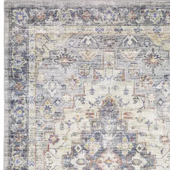 8' X 10' Blue And Gold Oriental Distressed Area Rug