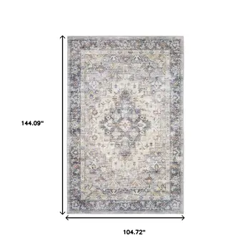 9' X 12' Blue And Gold Oriental Distressed Area Rug
