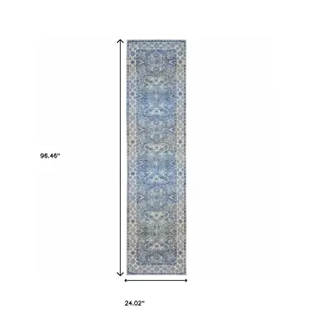 8' Blue and Gray Oriental Power Loom Runner Rug