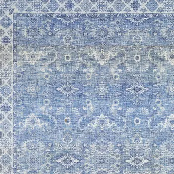 5' X 7' Blue And Grey Oriental Power Loom Stain Resistant Area Rug