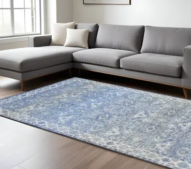 8' X 10' Blue And Ivory Oriental Distressed Area Rug