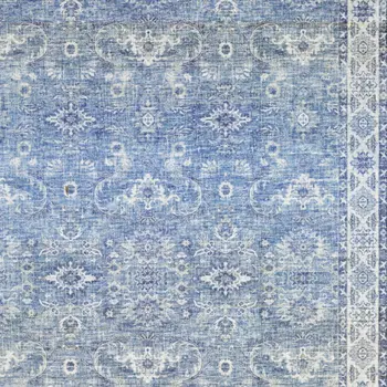 9' X 12' Blue And Ivory Oriental Distressed Area Rug