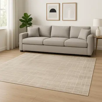 10' X 13' Beige Grey Ivory Tan And Brown Abstract Power Loom Stain Resistant Area Rug